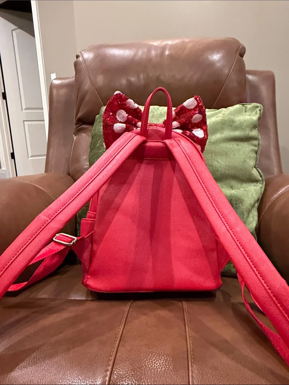 Disney Parks Loungefly Red Minnie Sequin Bow Backpack and Matching Wallet